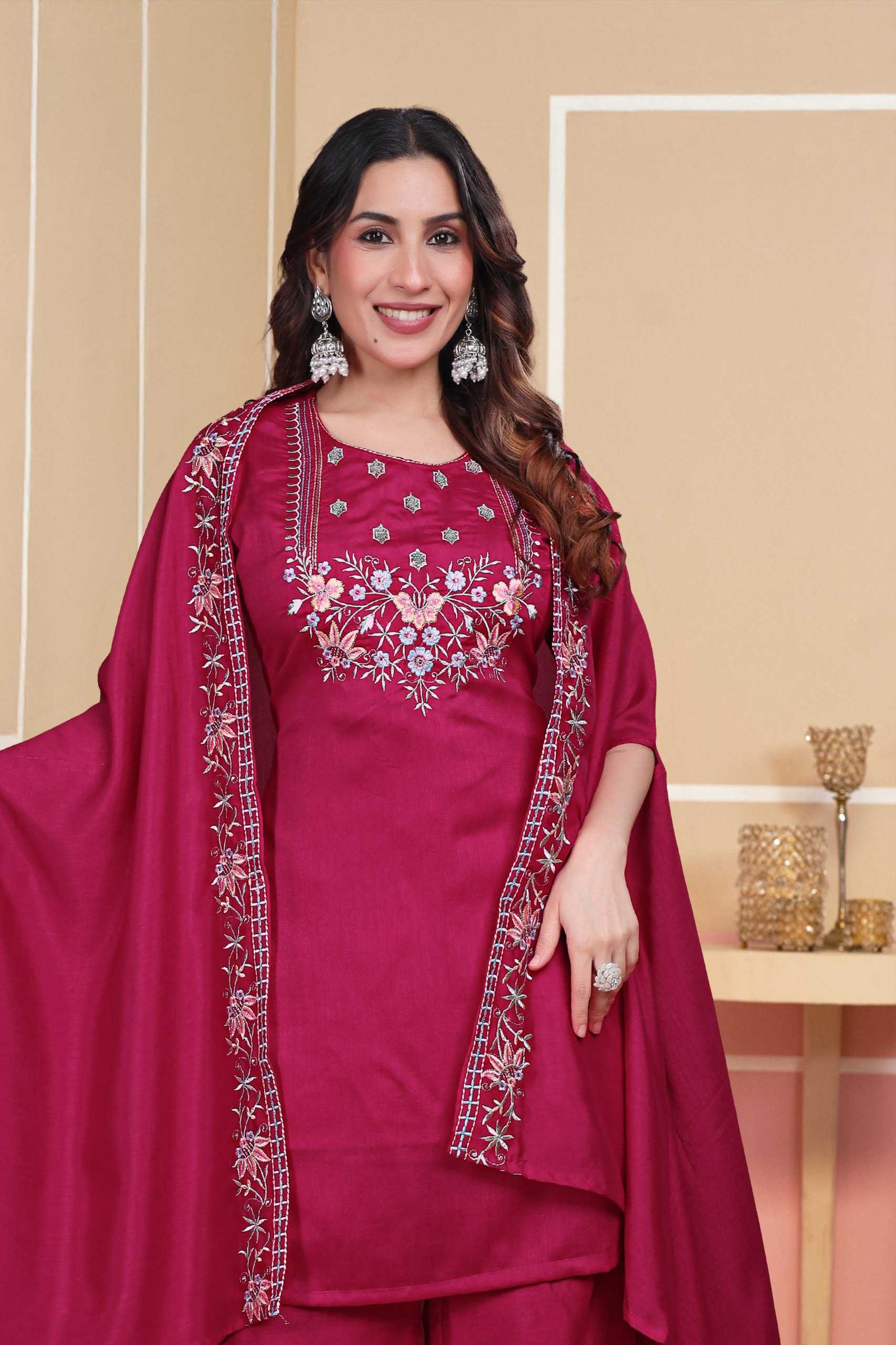 Vichitra Silk Embroidery Party wear suits